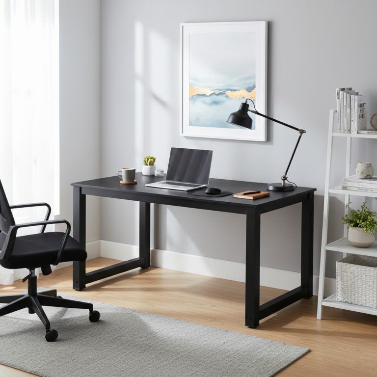 Table d'ordinateur de bureau - table de cuisine - bois métal - 120 cm x 60 cm - noir - image alternative