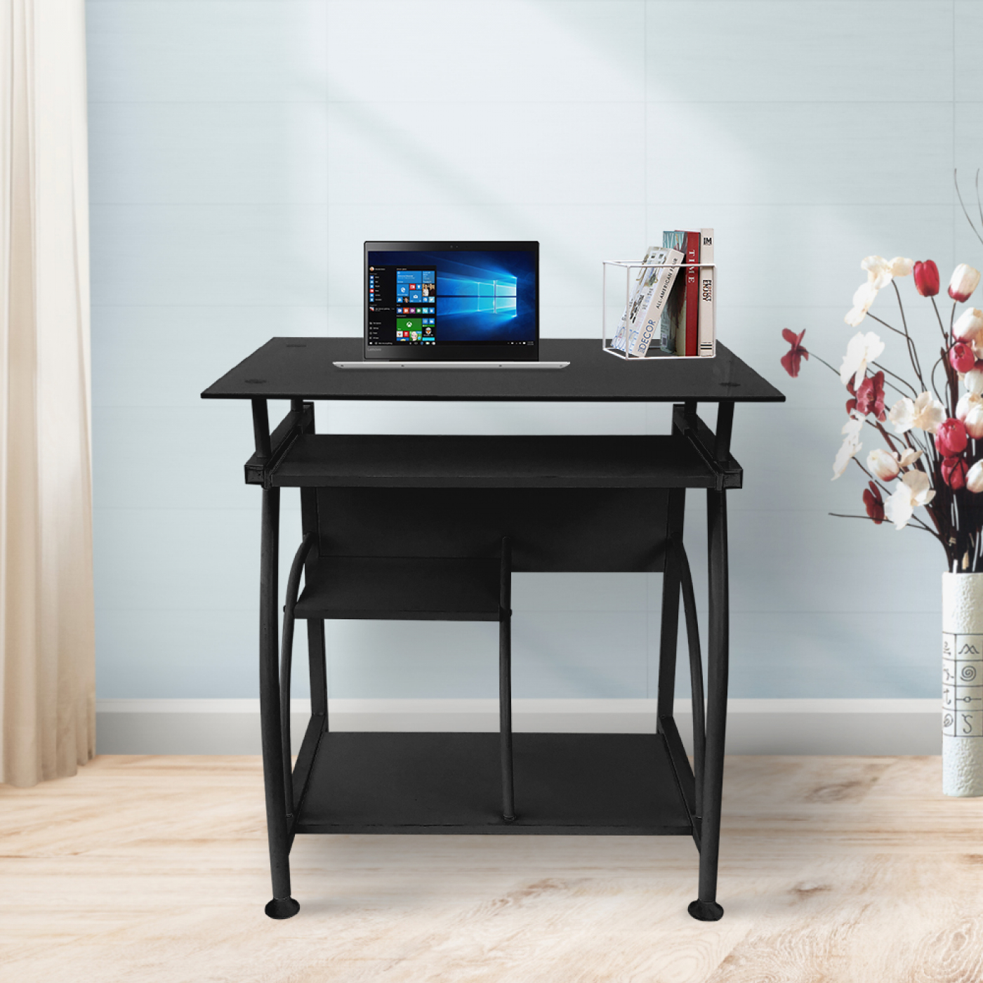 Table d'ordinateur portable de bureau - gain de place - 70 cm x 50 cm - noir - image alternative