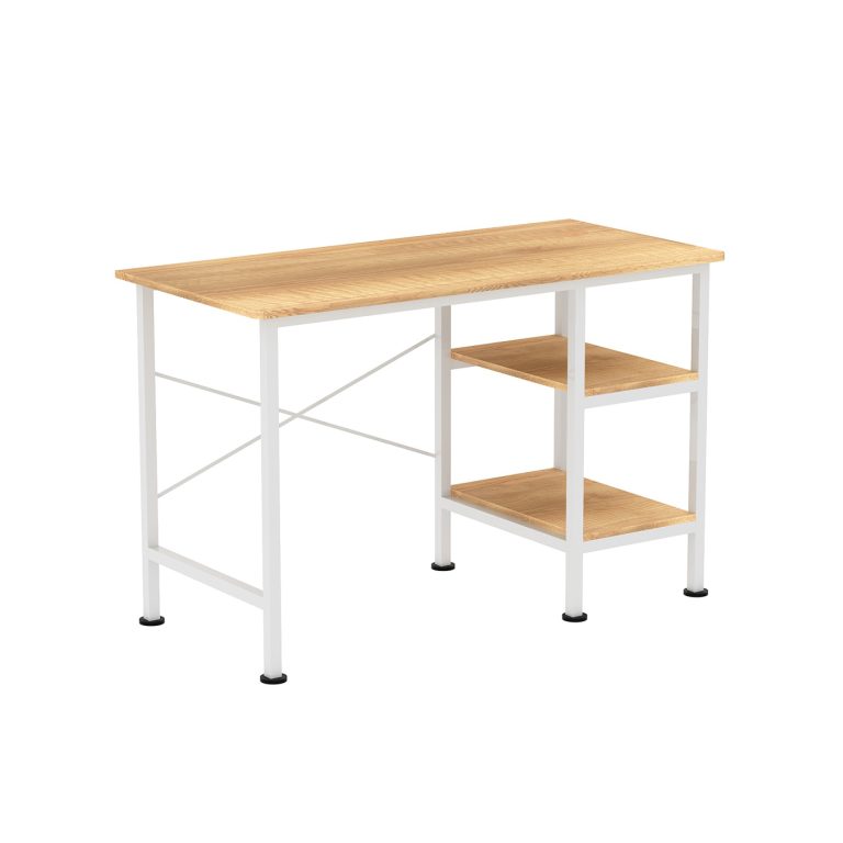 Table d'ordinateur bureau - avec étagères de rangement - métal blanc bois marron - 110 cm de large