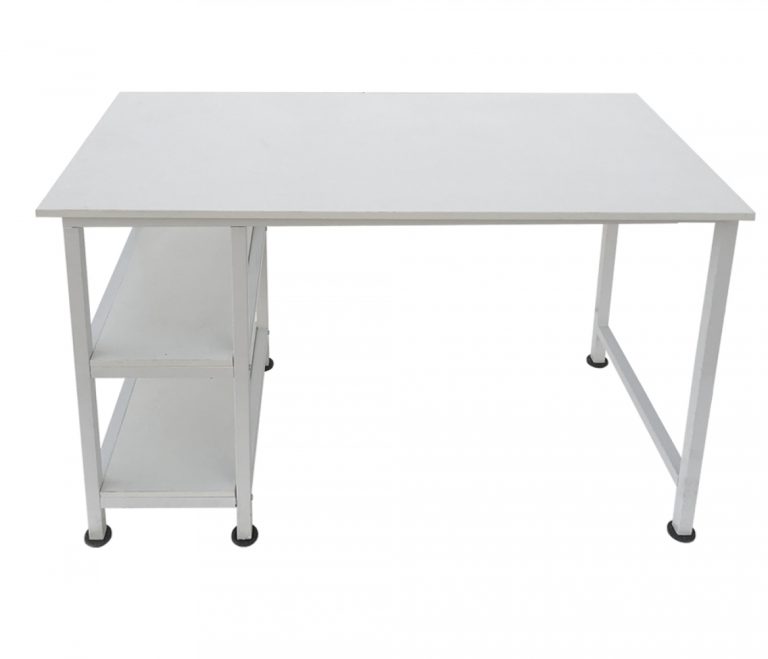 Table d'ordinateur de bureau - avec étagères de rangement - bois métal blanc - 110 cm de large