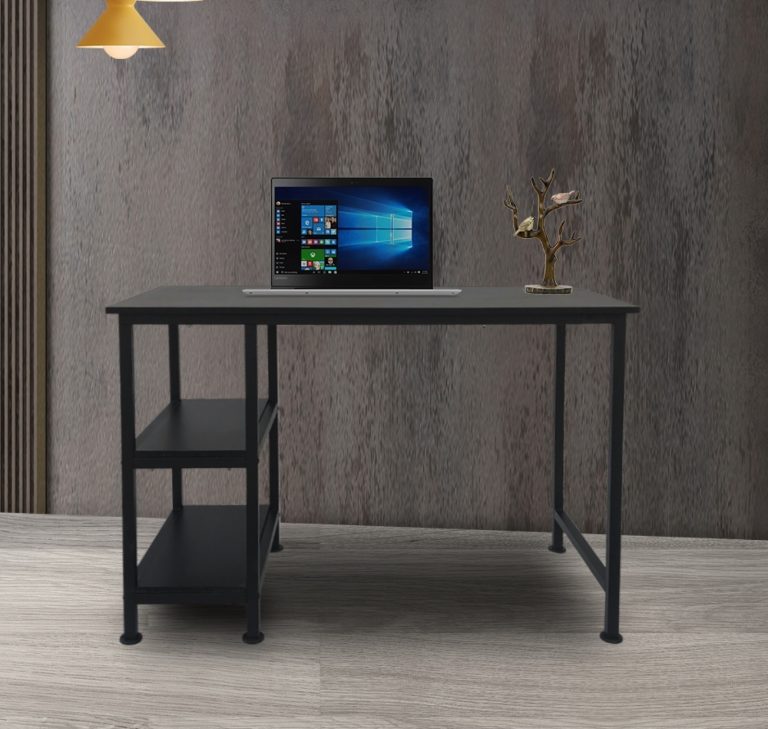 Table d'ordinateur de bureau - avec étagères de rangement - bois métal noir - 110 cm de large - image alternative
