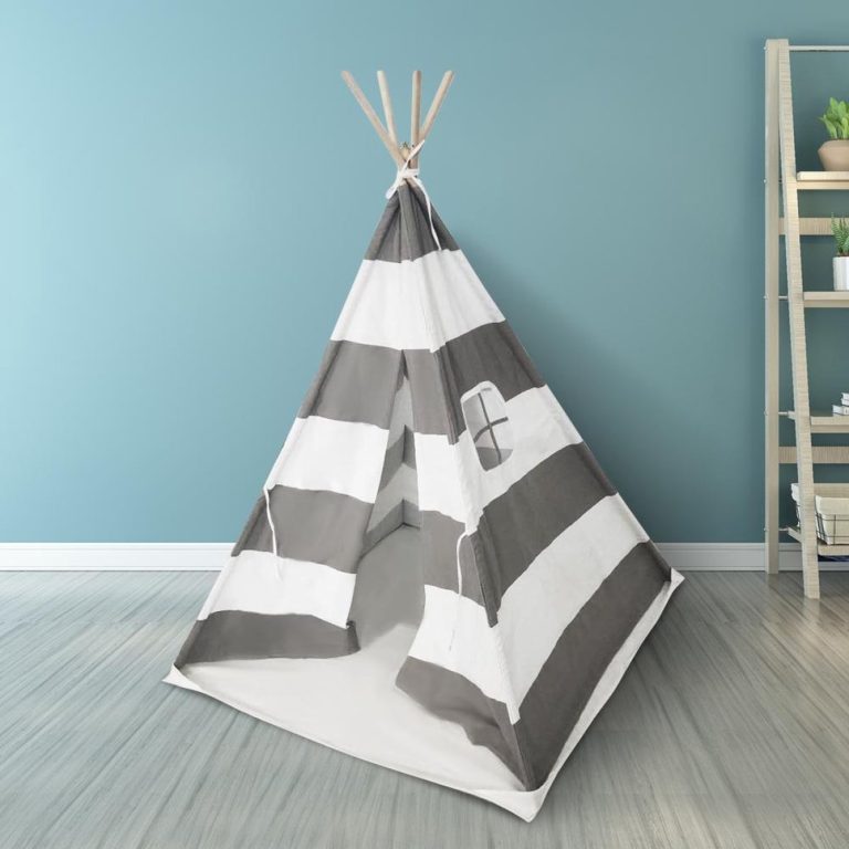 Tente tipi Floortje – tente wigwam – avec tapis de jeu – lin et coton – blanc gris - image alternative