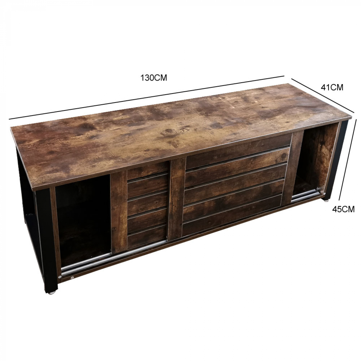 Meuble TV Tough industrial - buffet avec portes coulissantes - 130 cm de large - VDD World FR Meuble TV Tough industrial - buffet avec portes coulissantes - 130 cm de large - VDD World FR