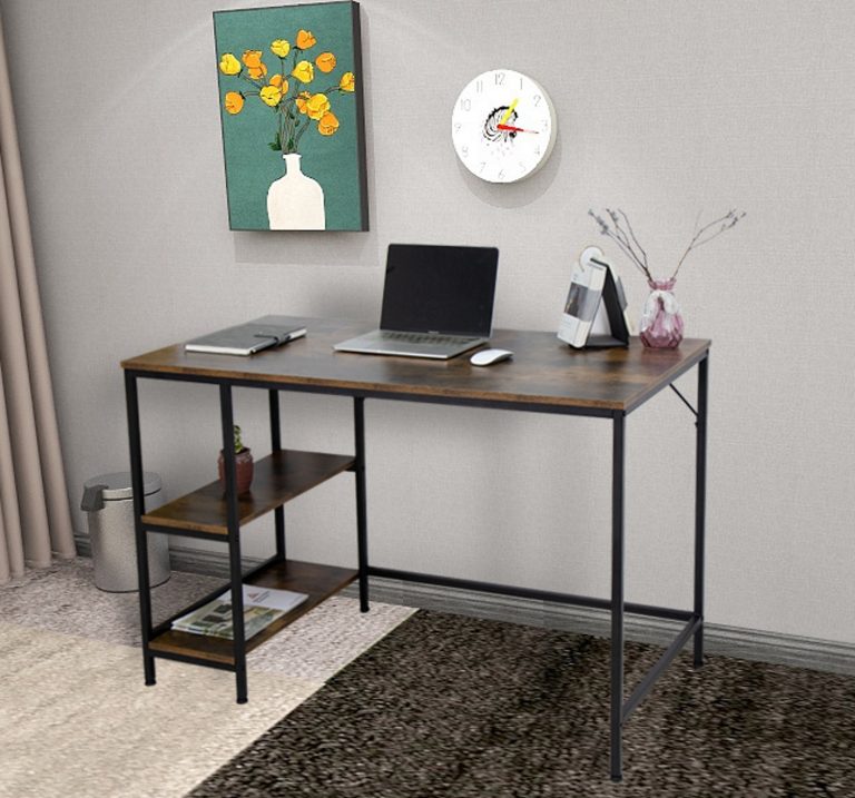 Table d'ordinateur de bureau Design industriel robuste avec étagères de rangement 120 x 60 x - image alternative