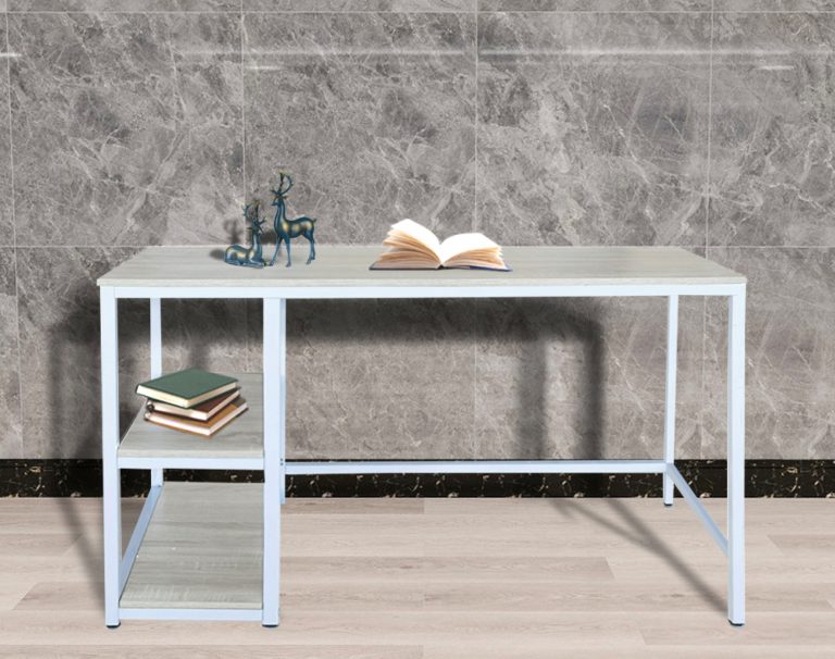 Desk Stoer - table d'ordinateur - design industriel - avec rangement - blanc marron - image alternative