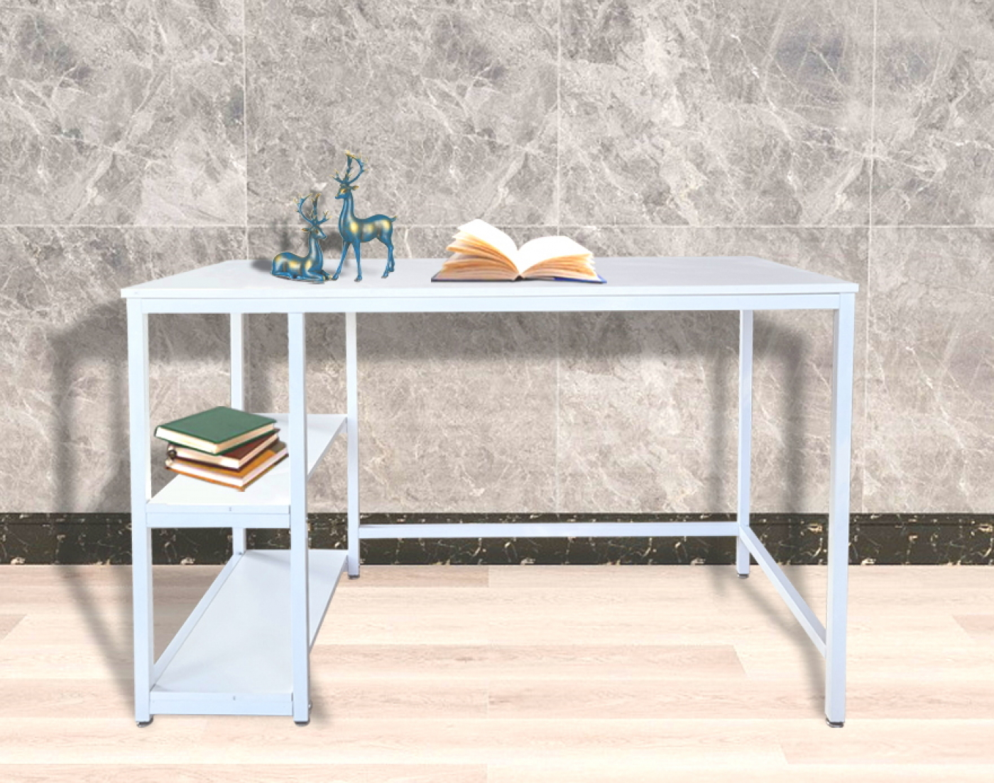 Desk Stoer - table d'ordinateur - design industriel avec étagères de rangement - largeur 120 cm - bl - image alternative