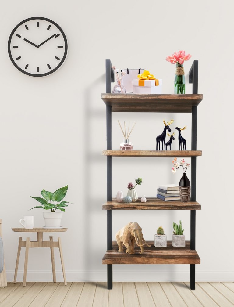 Armoire murale étagère murale échelle métal bois bibliothèque ouverte 152 cm de haut noir - image alternative