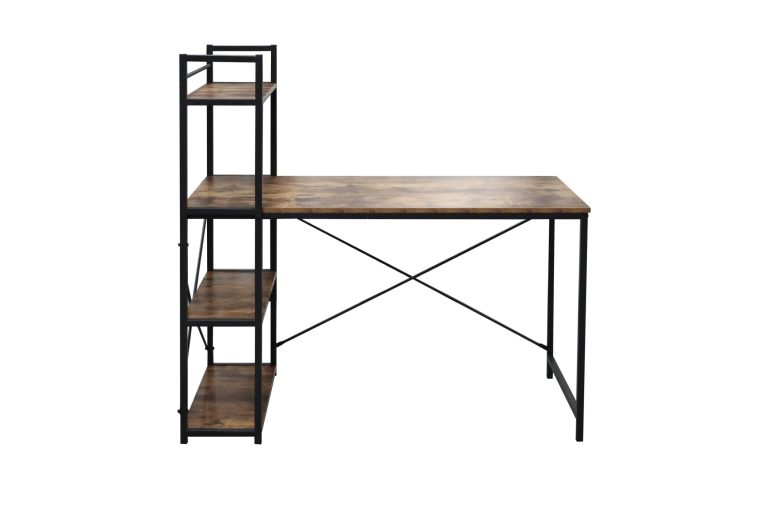 Bureau table ordinateur Tough - 3 étagères de rangement - marron vintage industriel - métal bois