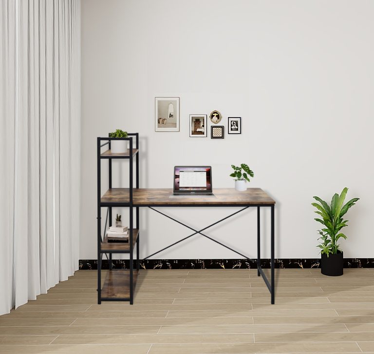 Bureau table ordinateur Tough - 3 étagères de rangement - marron vintage industriel - métal bois - image alternative