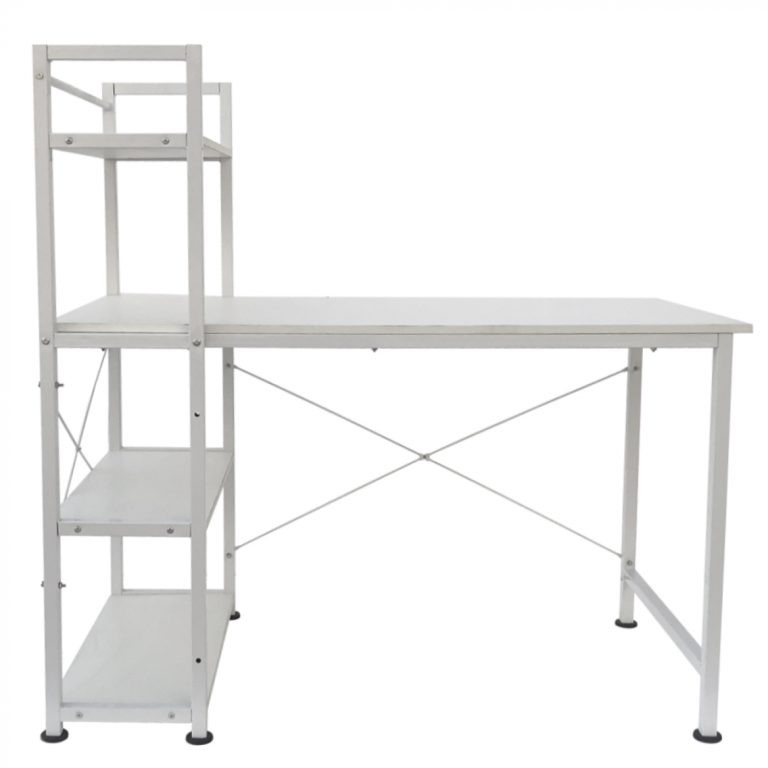 Bureau table informatique Tough - 3 étagères de rangement - blanc industriel moderne - métal bois