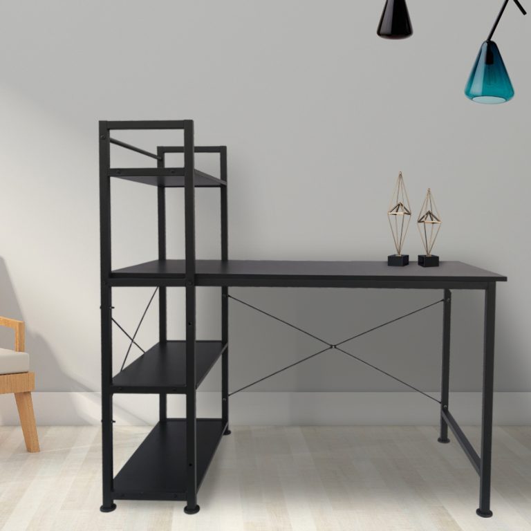 Bureau table ordinateur Tough - 3 étagères de rangement - industriel moderne - métal bois - noir - image alternative