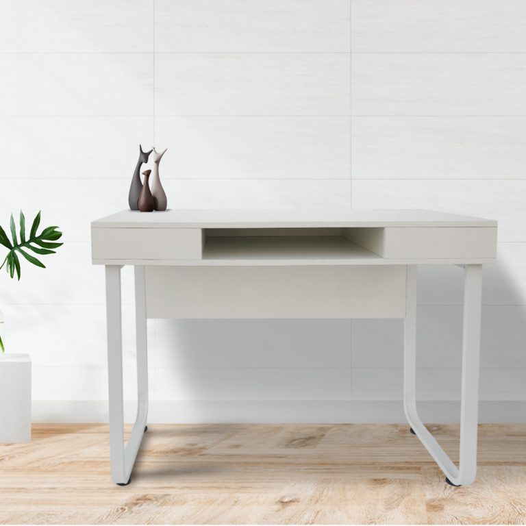 Bureau table ordinateur Tough - table d'appoint - design moderne industriel - métal bois - blanc - image alternative