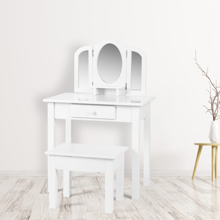 Coiffeuse maquillage maquillage fille table de maquillage chambre d'enfant avec miroirs et tabouret - image alternative