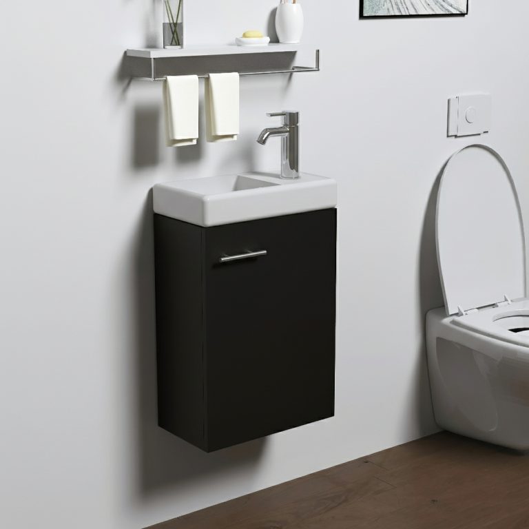 VDD – Meuble de toilette – Meuble de toilette avec lavabo – Meuble de toilette noir – Meuble vasque - image alternative