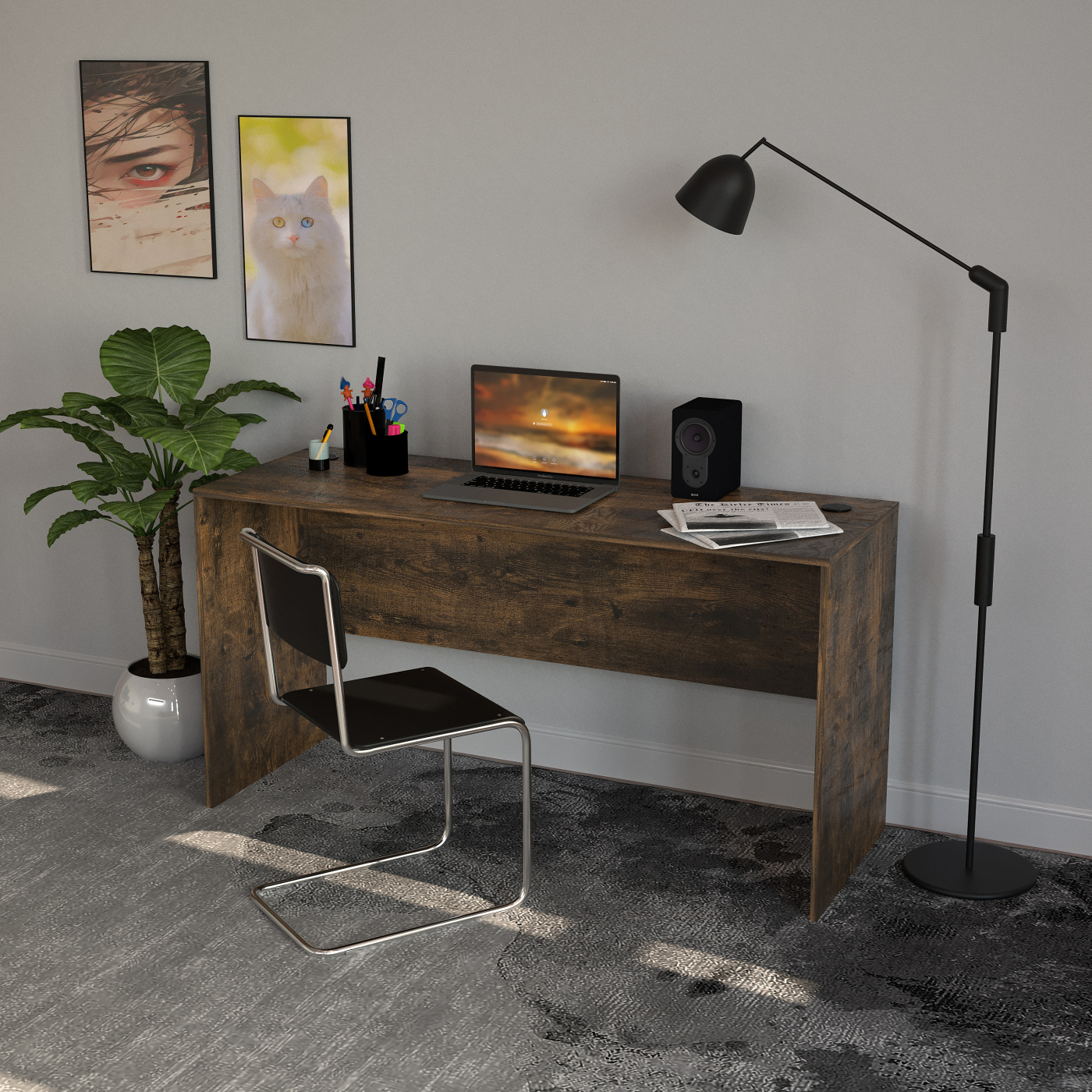 Bureau - table pour ordinateur portable - 140 cm de large et 50 cm de profondeur - noyer - VDD World FR Bureau - table pour ordinateur portable - 140 cm de large et 50 cm de profondeur - noyer - VDD World FR