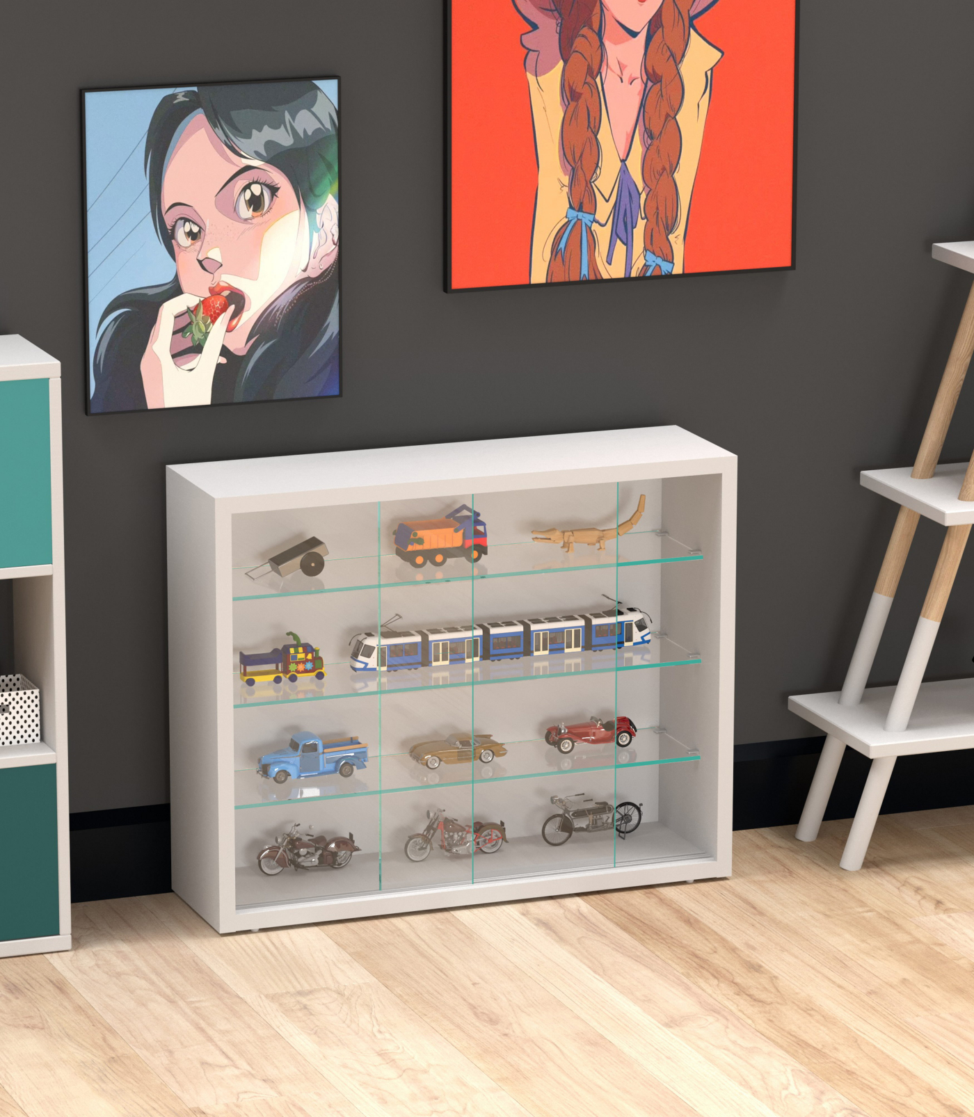 Vitrine murale suspendue sur pied - portes coulissantes - 50 x 40 x 13 cm - VDD World FR Vitrine murale suspendue sur pied - portes coulissantes - 50 x 40 x 13 cm - VDD World FR