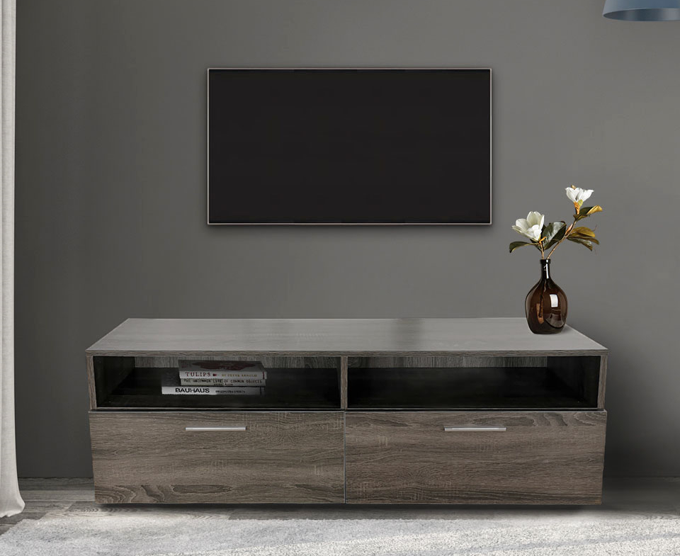 Meuble TV - buffet - largeur 120 cm - couleur gris marron - image alternative