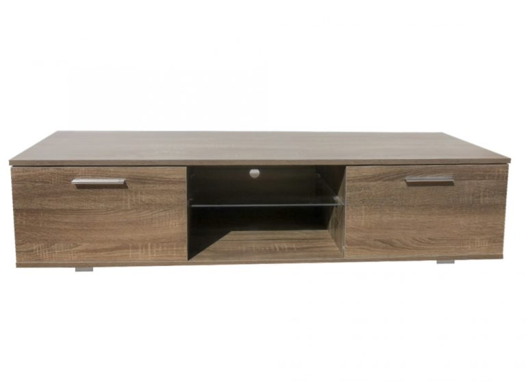 Meuble TV commode Tenues - meuble multimédia - avec éclairage - largeur 140 cm - marron foncé