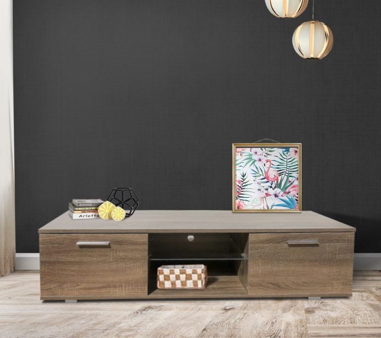 Meuble TV commode Tenues - meuble multimédia - avec éclairage - largeur 140 cm - marron foncé - image alternative