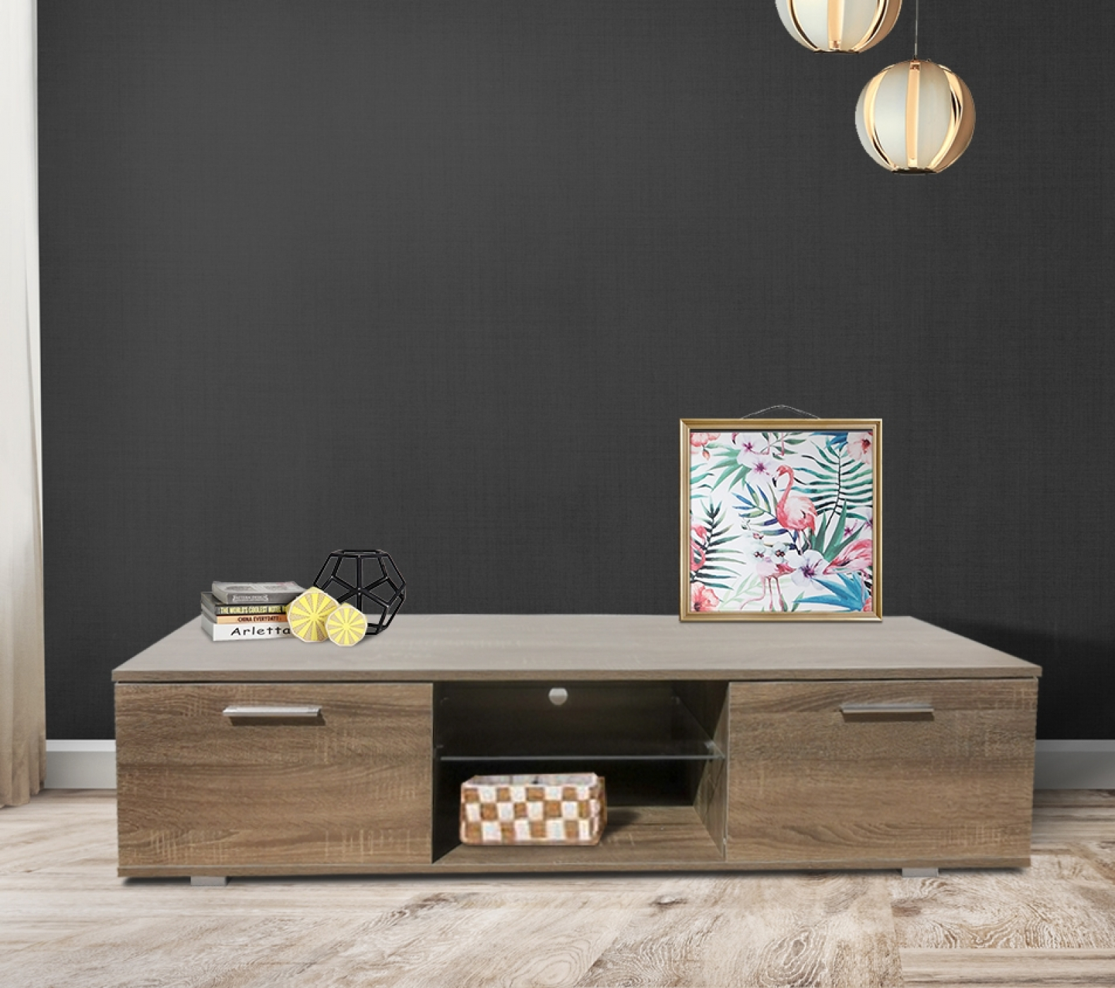 Meuble TV commode Tenues - meuble multimédia - avec éclairage - largeur 140 cm - marron foncé - image alternative
