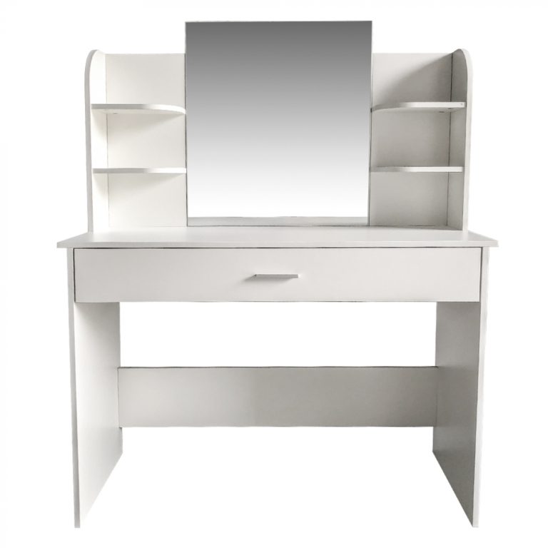 Coiffeuse table de maquillage avec tiroir miroir et étagères de rangement blanc