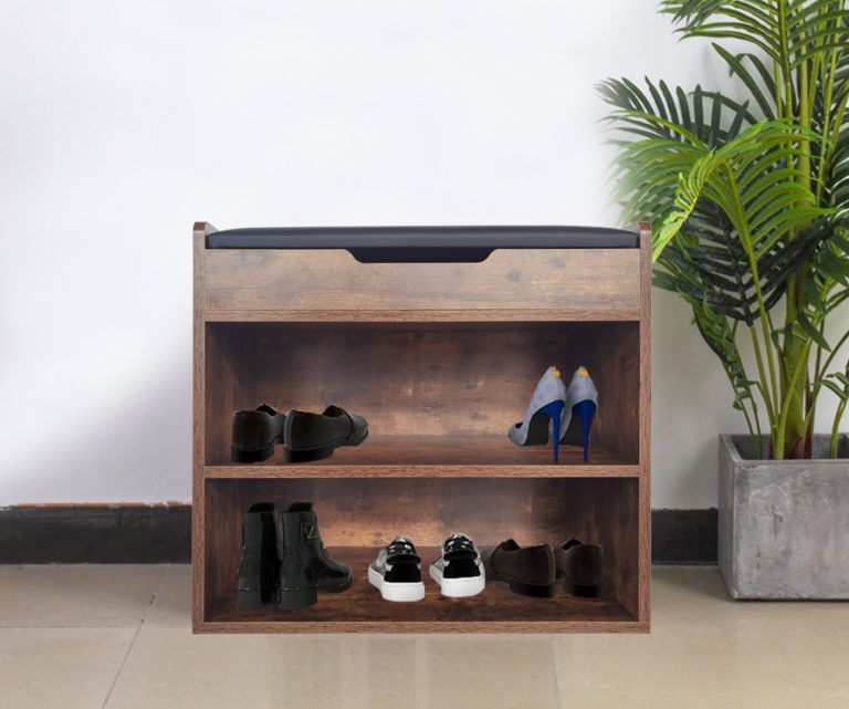 Banc d'entrée avec meuble à chaussures - banc à chaussures avec coussin d'assise pliable - image alternative