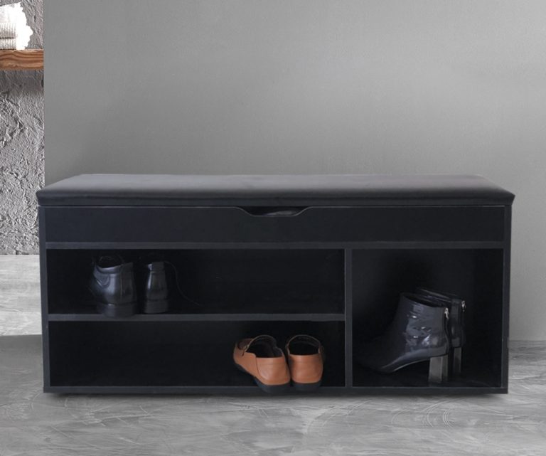 Banc d'entrée meuble à chaussures avec espace de rangement - étagère à chaussures - avec coussin d'a - image alternative
