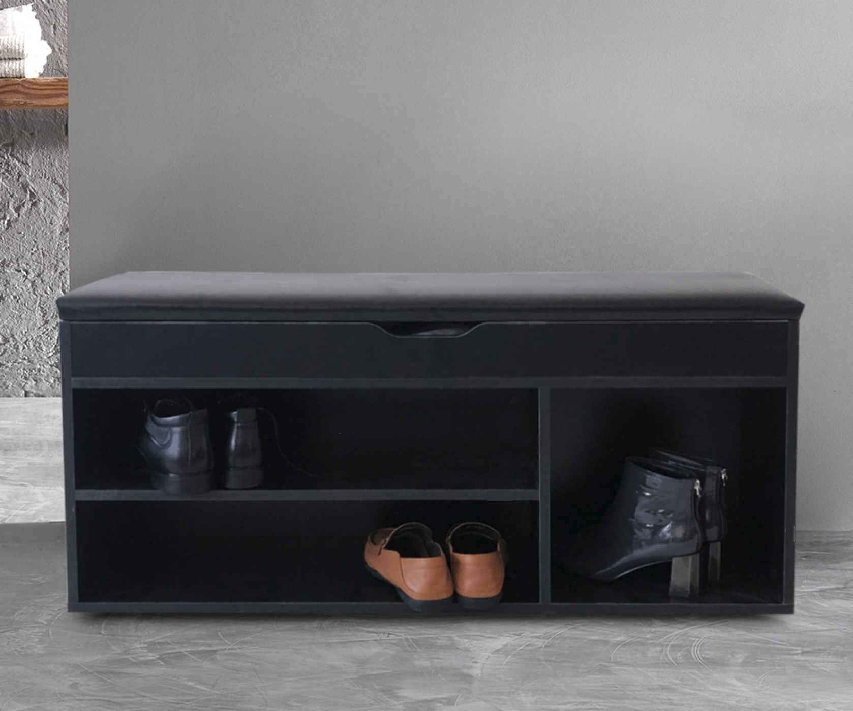 Banc d'entrée meuble à chaussures avec espace de rangement - étagère à chaussures - avec coussin d'a - image alternative