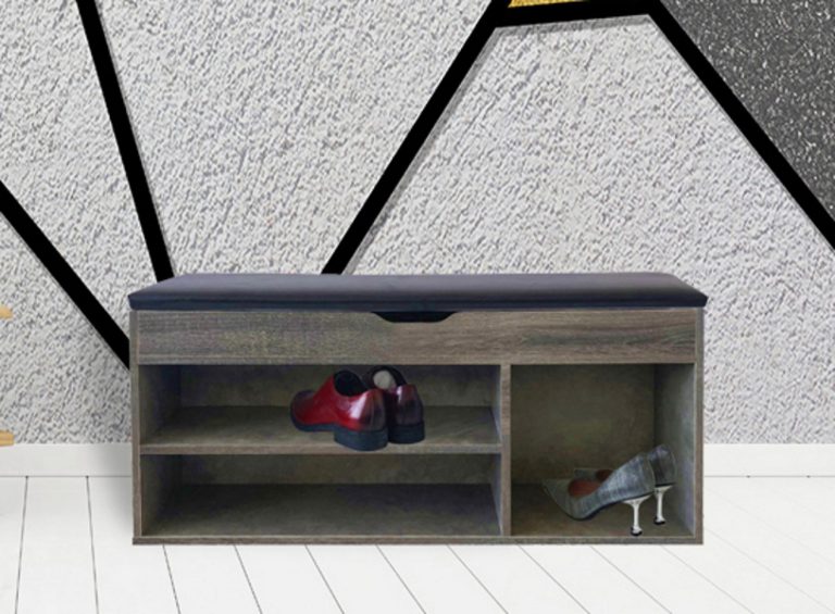 Banc d'entrée de l'armoire à chaussures - étagère à chaussures - avec coussin de siège - image alternative