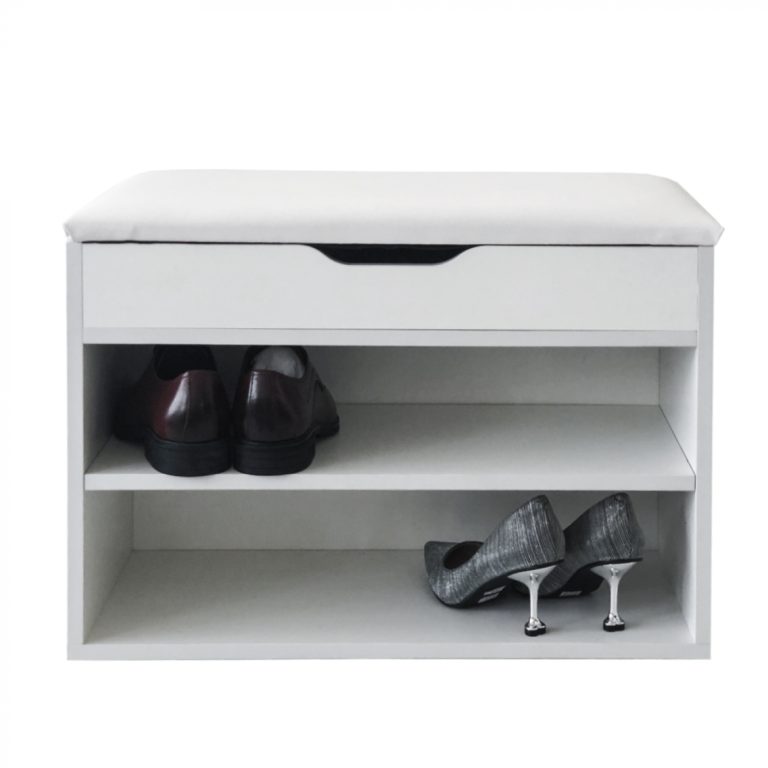 Banc d'entrée avec compartiments à chaussures - banc à chaussures avec coussin de siège - blanc