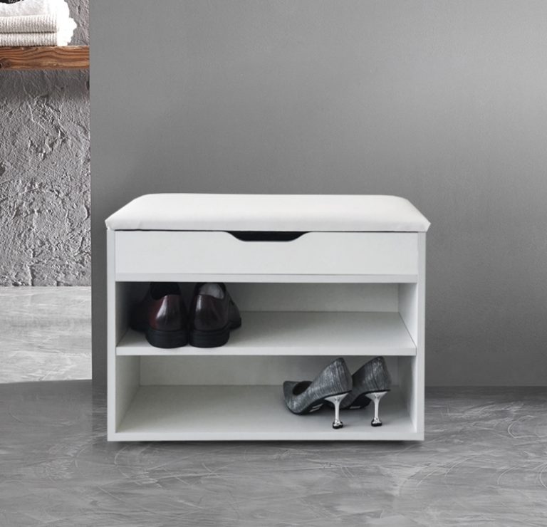Banc d'entrée avec compartiments à chaussures - banc à chaussures avec coussin de siège - blanc - image alternative