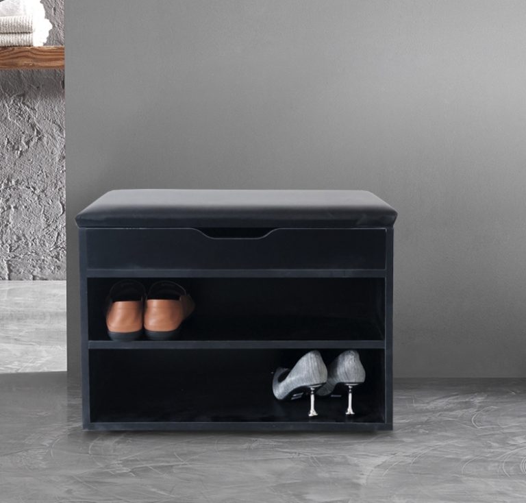 Banc d'entrée avec compartiments à chaussures - étagère à chaussures avec coussin de siège - noir - image alternative