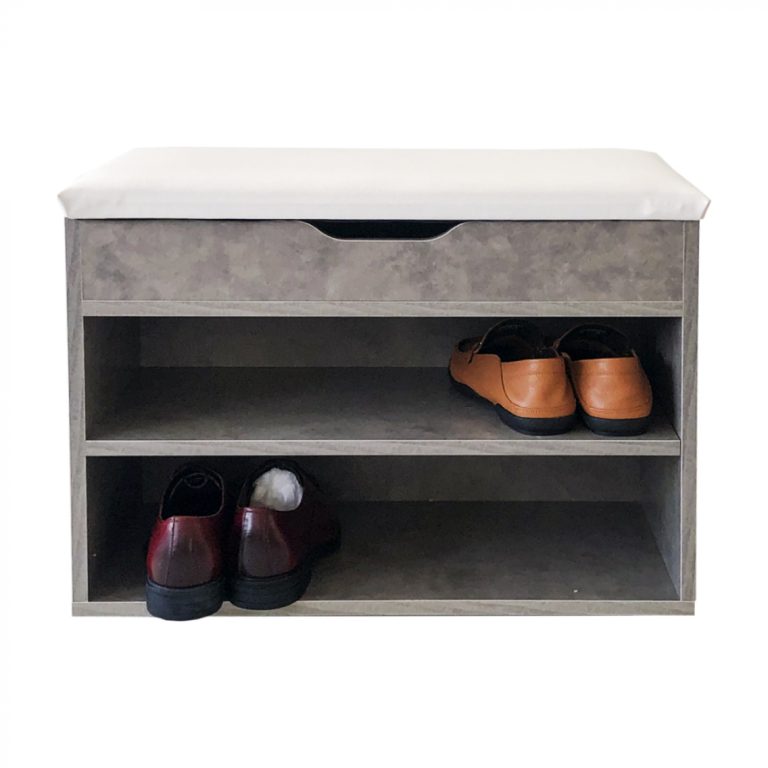 Banc d'entrée rangements chaussures - béton gris