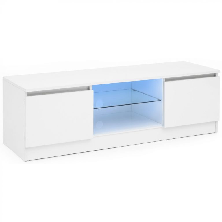 Meuble TV - Meuble TV - Eclairage LED - 120 cm de large - blanc