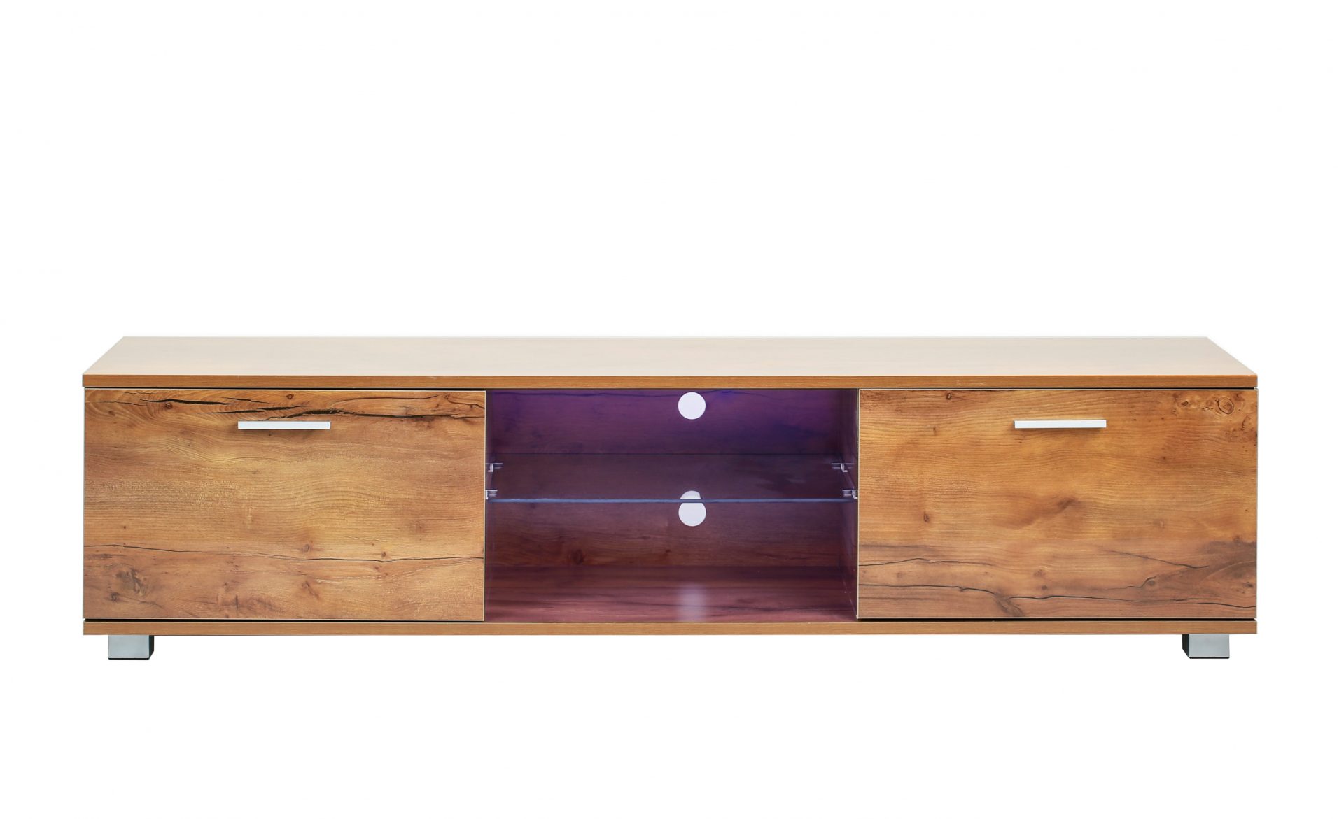 Meuble TV - buffet - éclairage LED - largeur 140 cm - structure bois marron