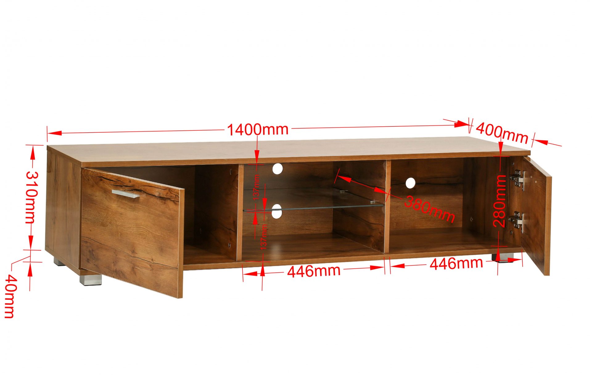 Meuble TV - buffet - éclairage LED - largeur 140 cm - structure bois marron - VDD World FR Meuble TV - buffet - éclairage LED - largeur 140 cm - structure bois marron - VDD World FR
