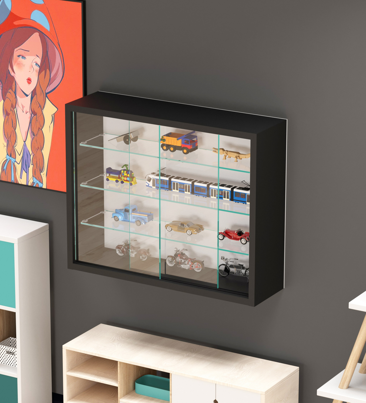 VDD Vitrine murale suspendue debout - portes coulissantes - 50 x 40 x 13 cm - image alternative