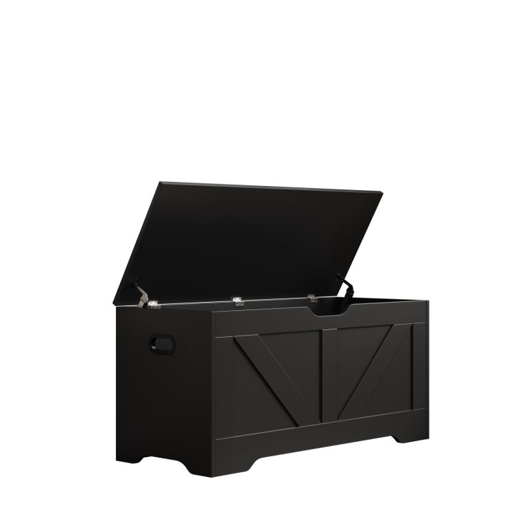 DMV - Coffre de rangement en bois - coffre à jouets - coffre à couvertures - noir - grand