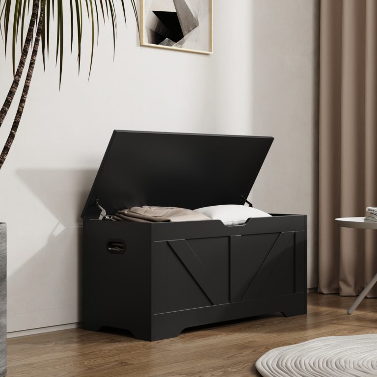 DMV - Coffre de rangement en bois - coffre à jouets - coffre à couvertures - noir - grand - image alternative