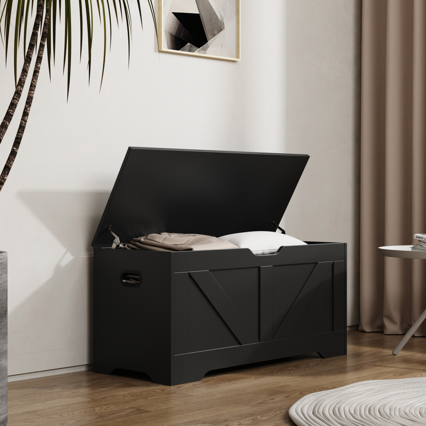 DMV - Coffre de rangement en bois - coffre à jouets - coffre à couvertures - noir - grand - image alternative