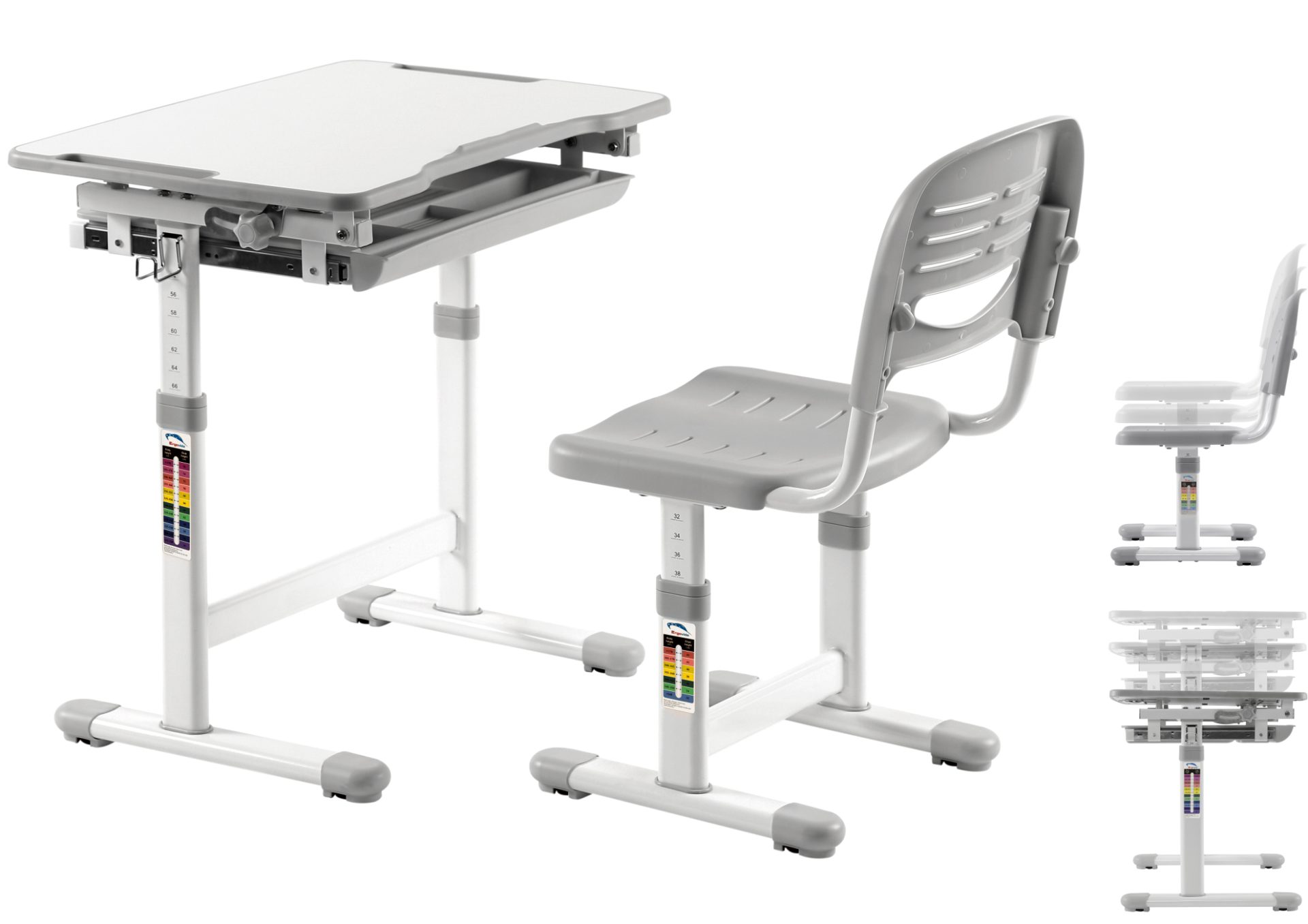 Table à dessin de bureau pour enfants avec chaise de bureau - réglable en hauteur de manière - image alternative