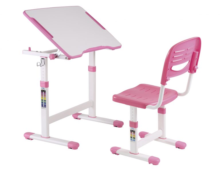 Bureau avec chaise de bureau fille - table à dessin - réglable en hauteur de manière ergonomique - image alternative