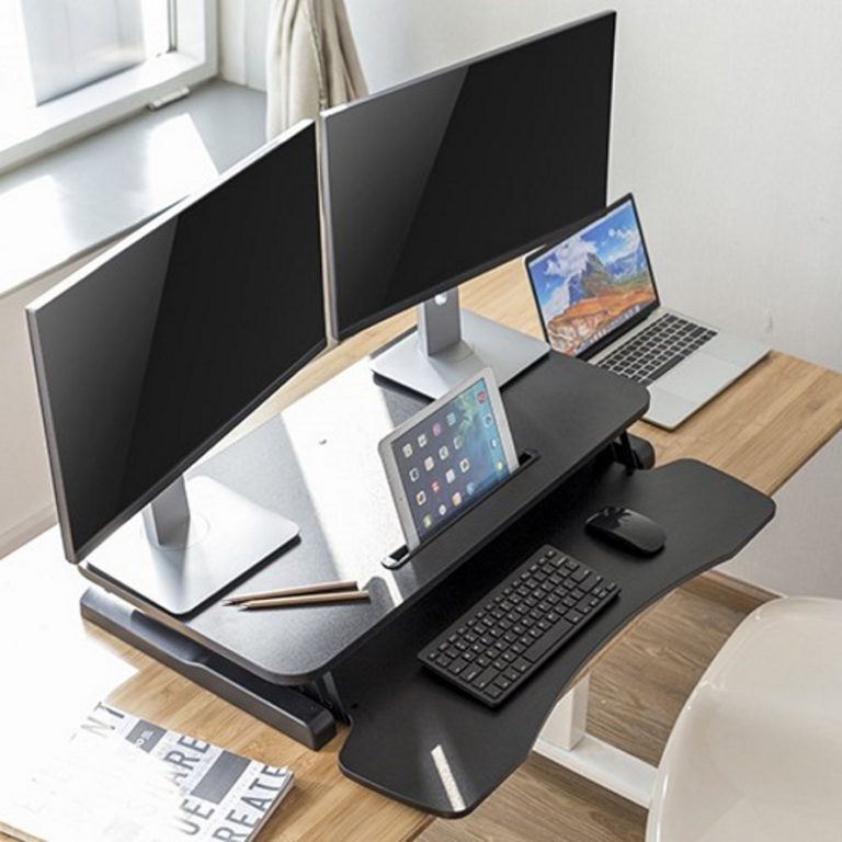 Bureau assis debout rehausseur ergonomique - poste de travail réglable en hauteur - 80 cm de large - image alternative
