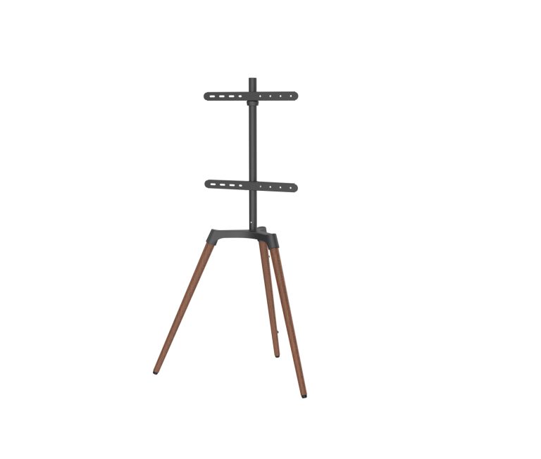 Support TV, forme chevalet de peintre - écran orientable - jusqu'à 65 pouces - marron et noir