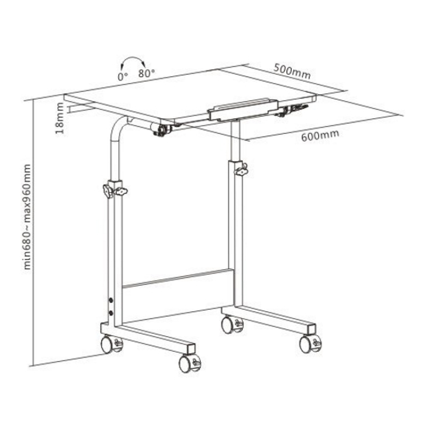 Table d'ordinateur portable bureau mobile - pupitre - réglable en hauteur 68 - 96 cm - VDD World FR Table d'ordinateur portable bureau mobile - pupitre - réglable en hauteur 68 - 96 cm - VDD World FR