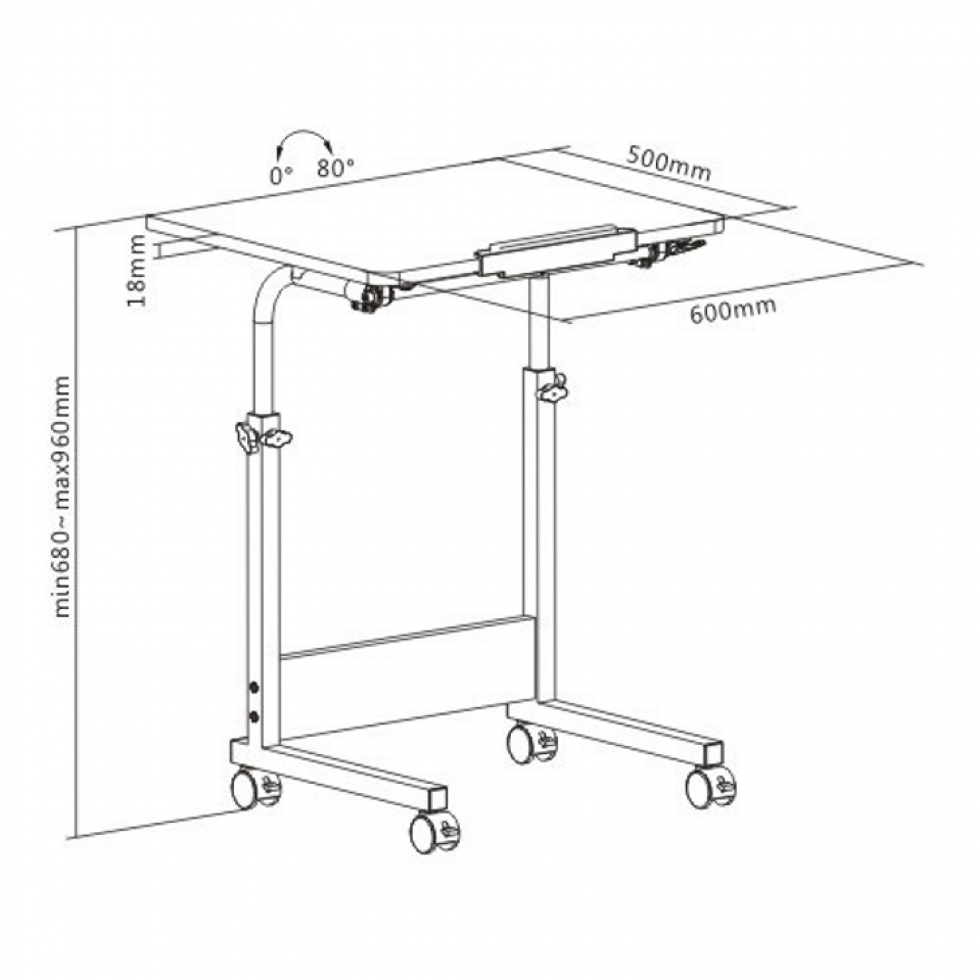 Table d'ordinateur portable bureau mobile - pupitre - réglable en hauteur 68 - 96 cm - VDD World FR Table d'ordinateur portable bureau mobile - pupitre - réglable en hauteur 68 - 96 cm - VDD World FR