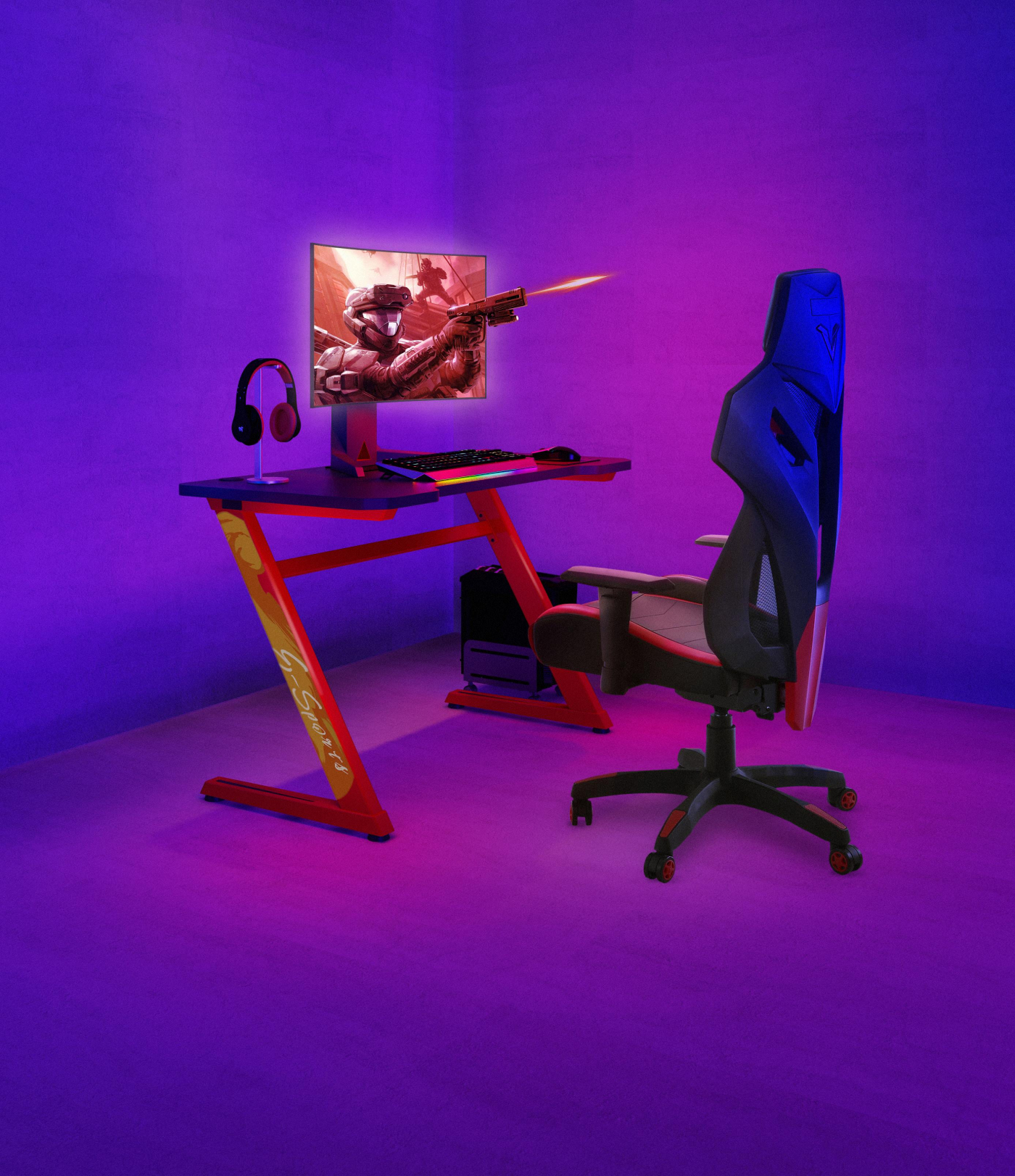 Bureau de jeu informatique bureau de jeu Thomas rouge noir idéal pour votre configuration de jeu - image alternative