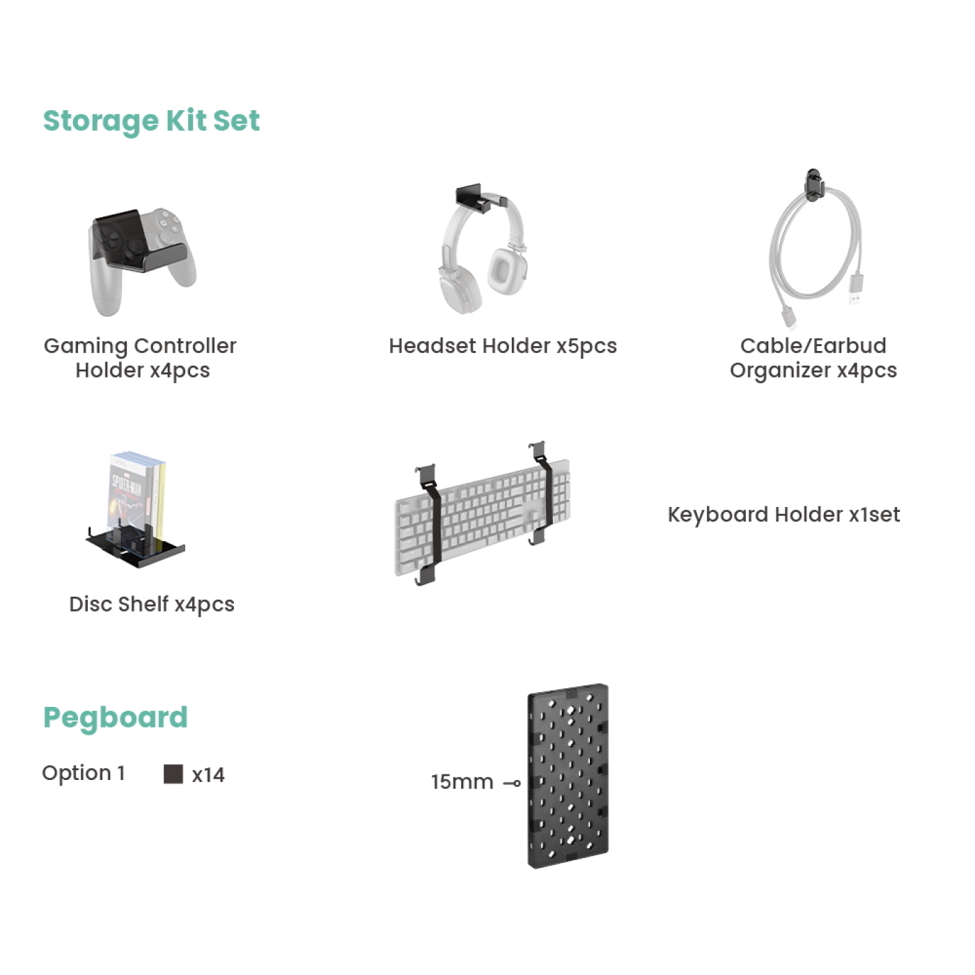 Accessoires de jeu système de rangement modulaire pour contrôleur, console, jeux et casque d'écoute - image alternative