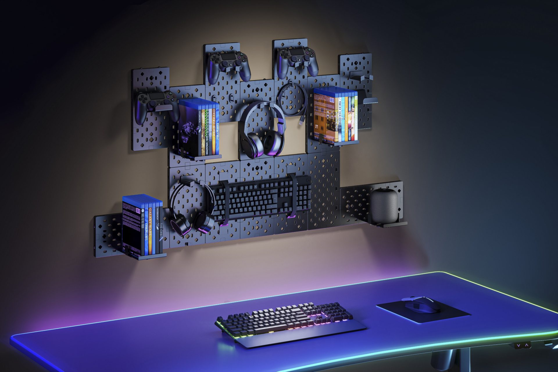 Accessoires de jeu système de rangement modulaire pour contrôleur, console, jeux et casque d'écoute - VDD World FR Accessoires de jeu système de rangement modulaire pour contrôleur, console, jeux et casque d'écoute - VDD World FR