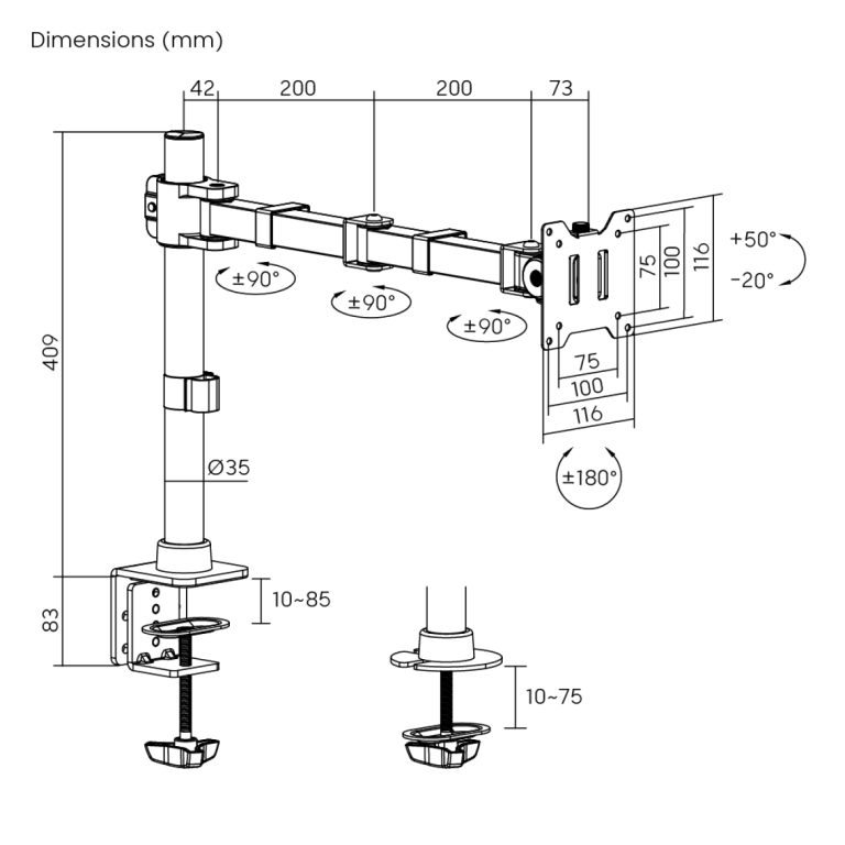 VDD - bras porte-moniteur robuste - max 20kg - max 49 pouces - 1 moniteur - image alternative